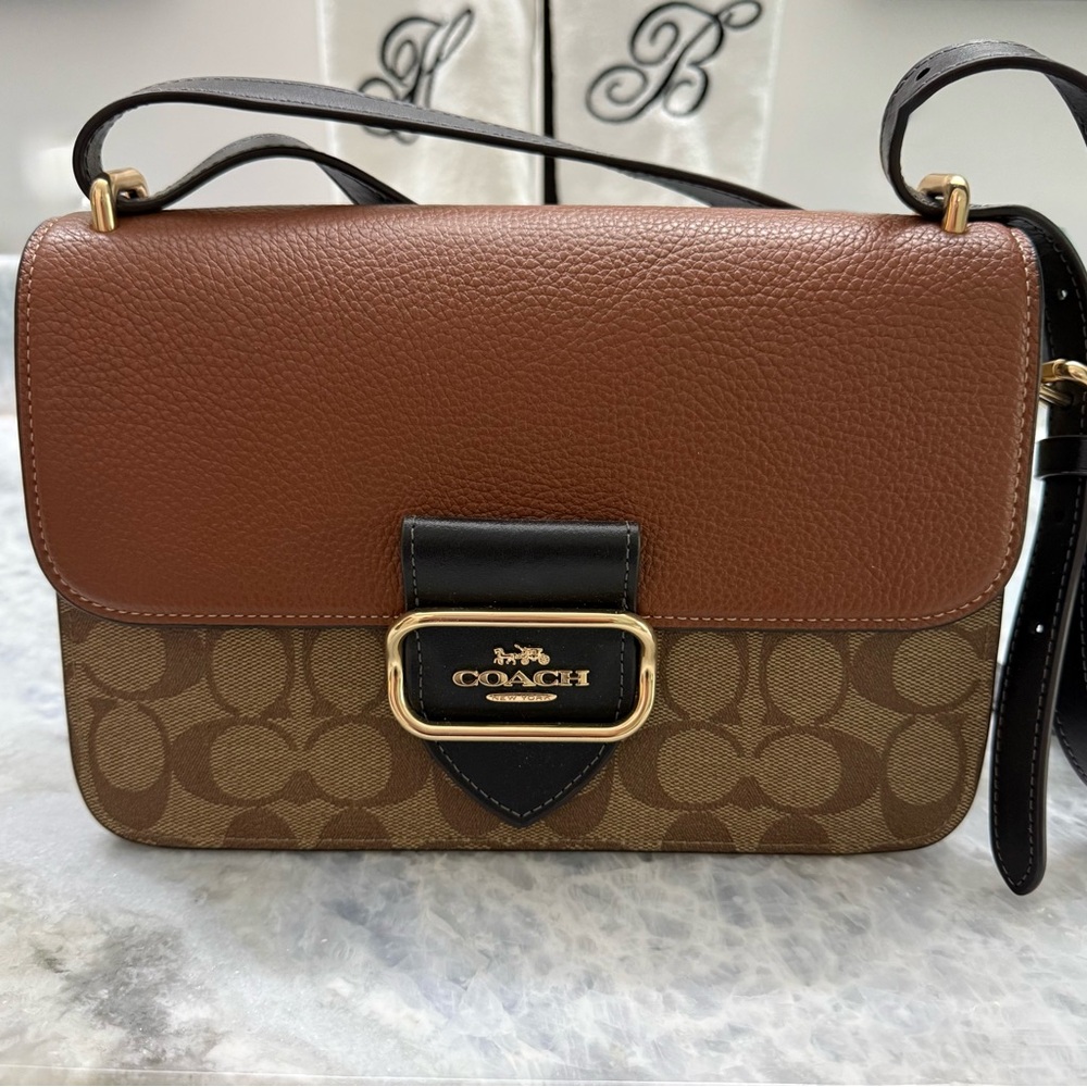 Coach Brown and Black Signature Crossbody Bag